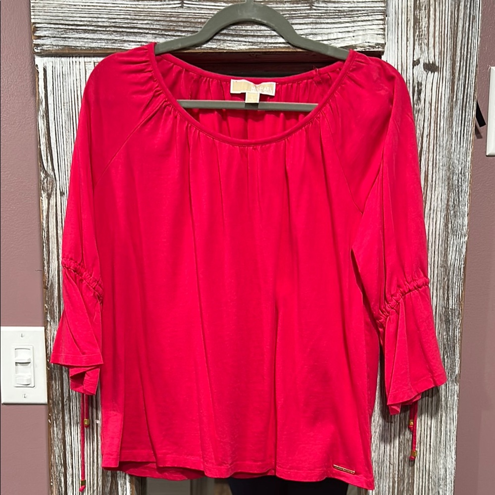 Michael Kors Vibrant Red Blouse with Flared Sleeves